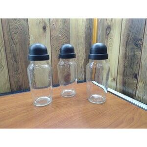 Lot Of 3 Jar Cocktail Shaker Black Mixer With Glass Bottles